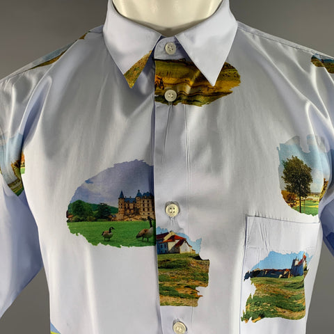 COMME des GARCONS Size XL Light Blue Photo Cotton Short Sleeve Shirt