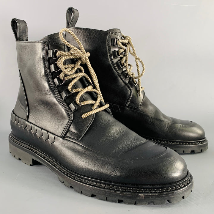 BOTTEGA VENETA Size 8.5 Black Leather Lace-Up Boots