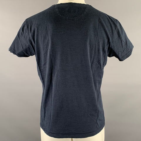 ISAIA Size L Navy Heathered Cotton Cashmere Blend Short Sleeve T-Shirt
