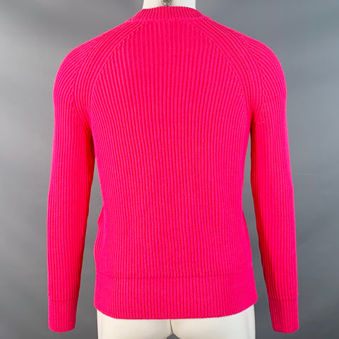 AMI by ALEXANDRE MATTIUSSI Size S Fuchsia Pink Rib Knit Cotton Blend Crew Neck Sweater