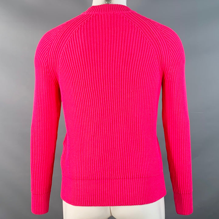 AMI by ALEXANDRE MATTIUSSI Size S Fuchsia Pink Rib Knit Cotton Blend Crew Neck Sweater