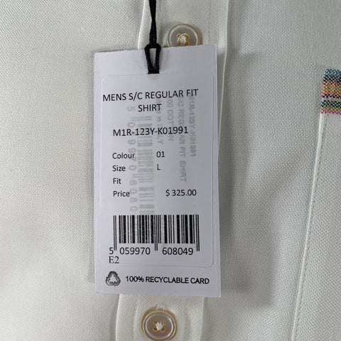 PAUL SMITH Size L White Contrast Trim Cotton One Pocket Long Sleeve Shirt