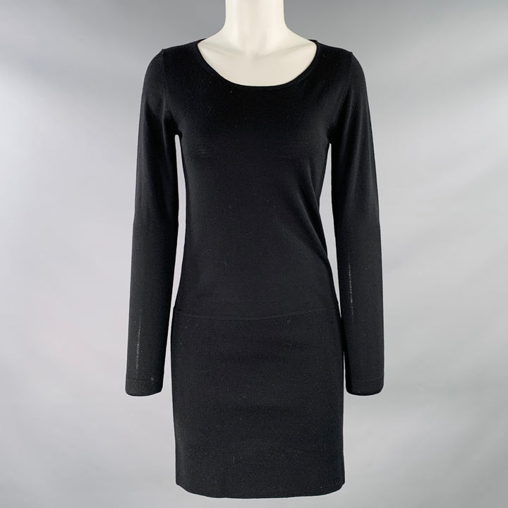 THEORY Size S Pazia Preen Black Wool Long Sleeve Above Knee Dress