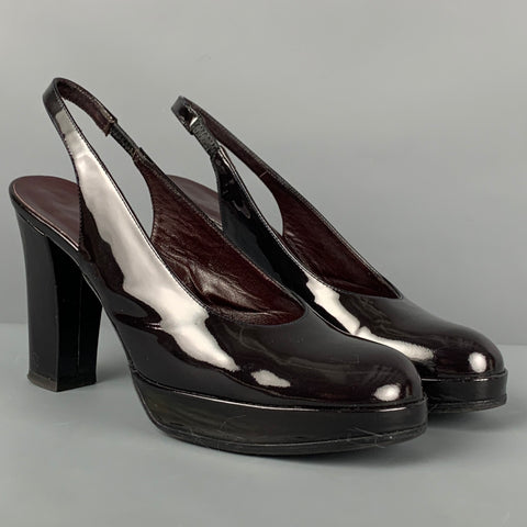 SONIA RYKIEL Talla 6 Zapatos de tacón con tira trasera en charol marrón oscuro