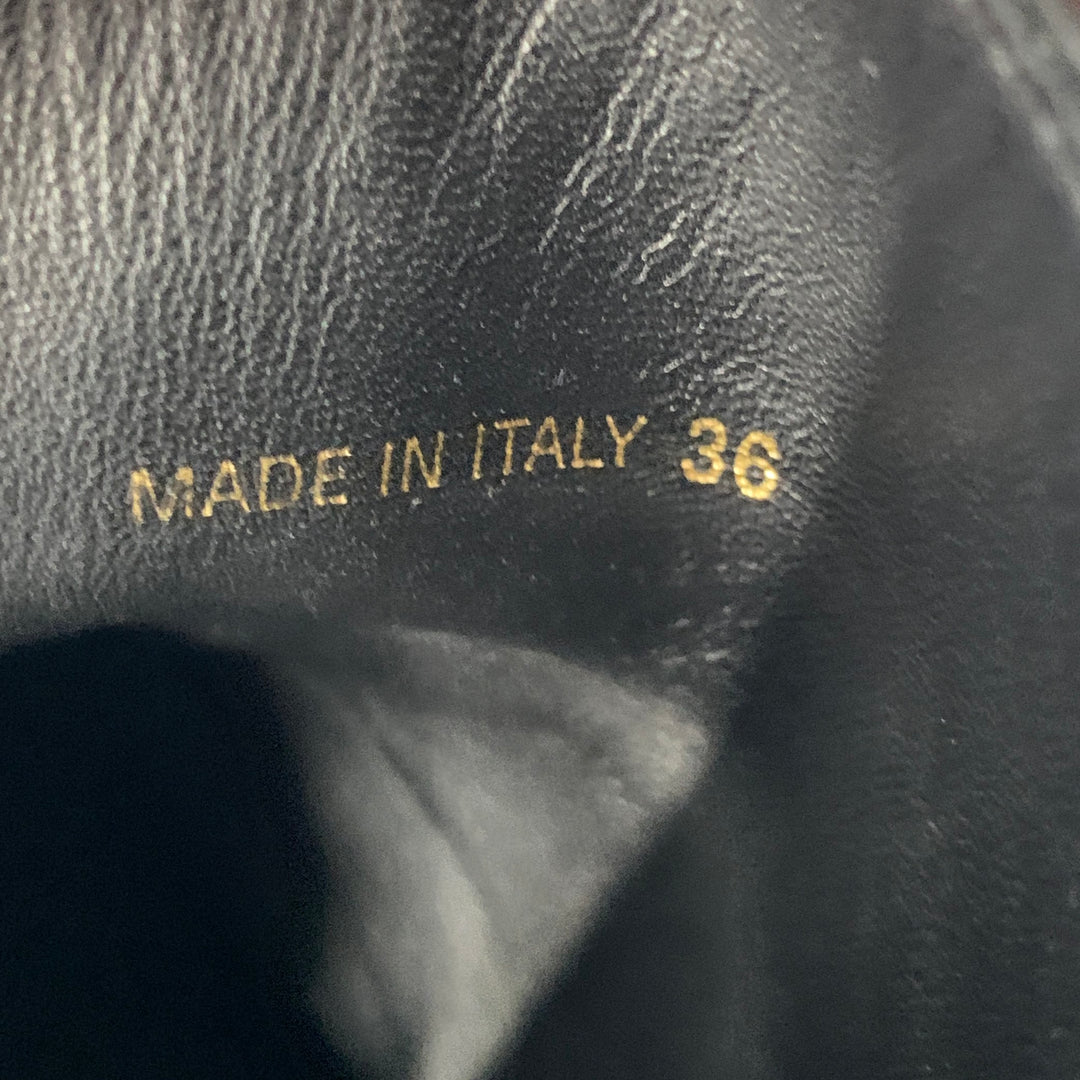 PRADA Size 6 Black Leather Tread Sole Stacked Heel Boots