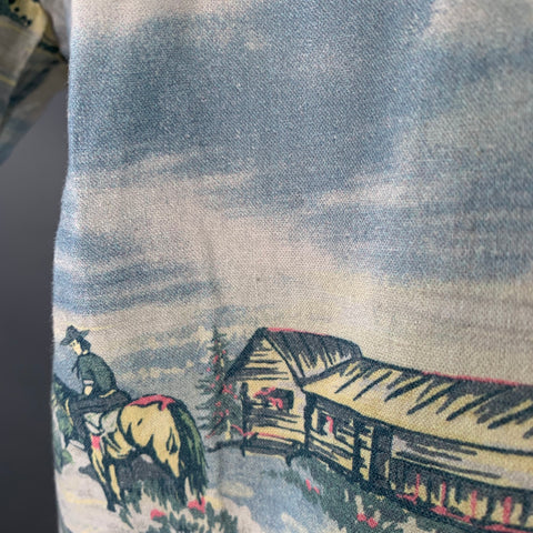 RRL by RALPH LAUREN Size M Blue Grey Yellow Cowboys Print Camp Short Sleeve Shirt