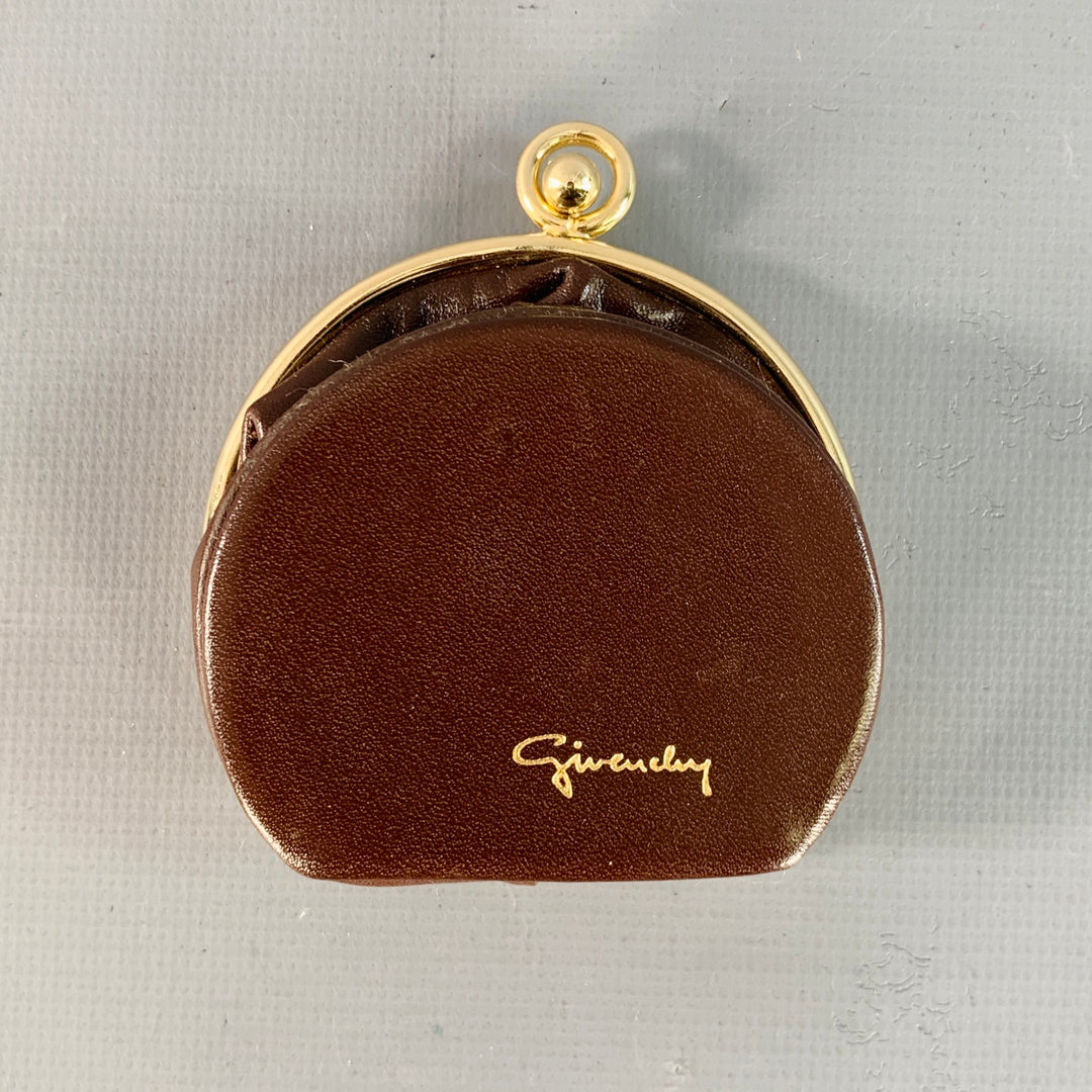 GIVENCHY Vintage Brown Gold Logo Leather Coin Purse