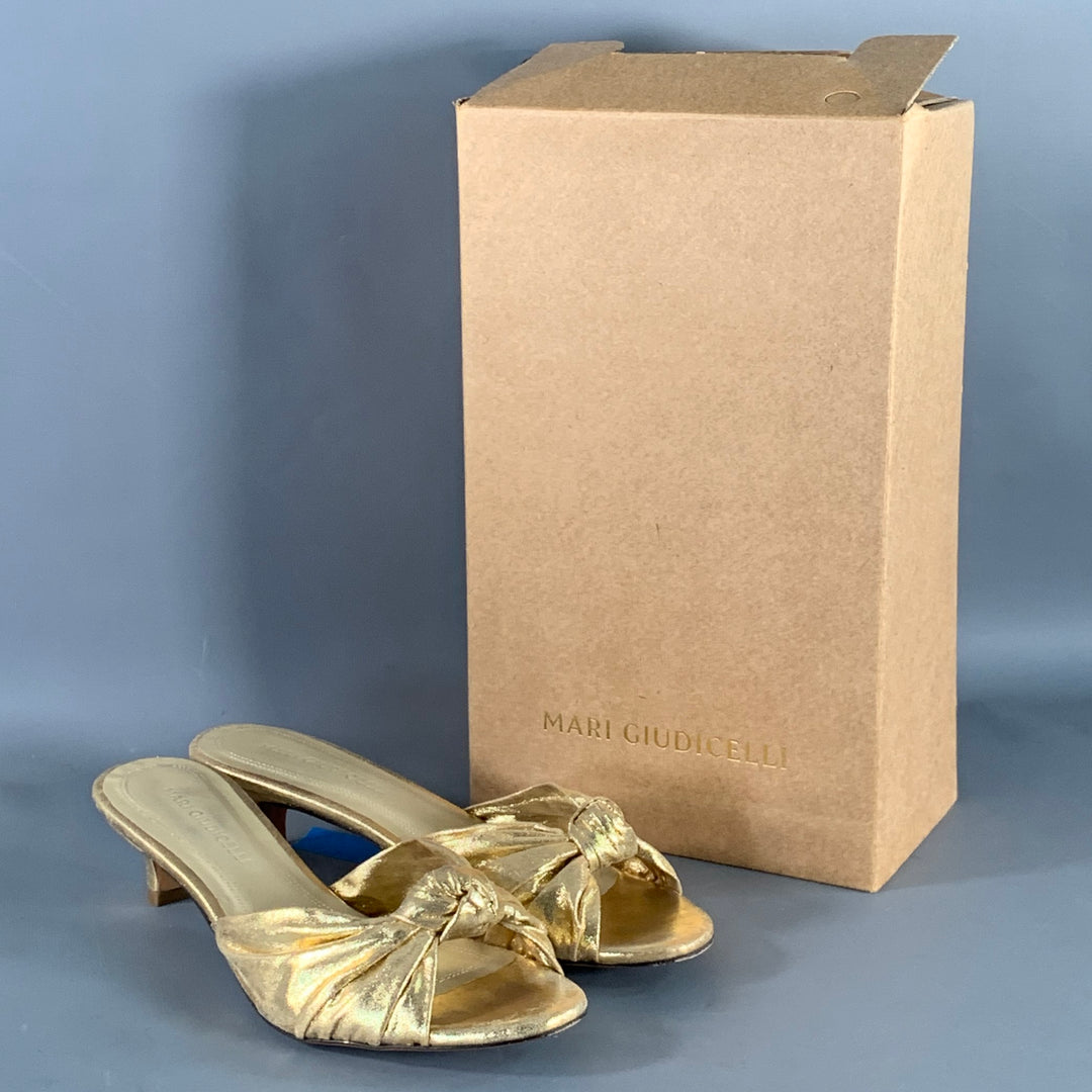 MARI GIUDICELLI Size 8 Jeanne Gold Metallic Leather Knots Kitten Heel Pumps