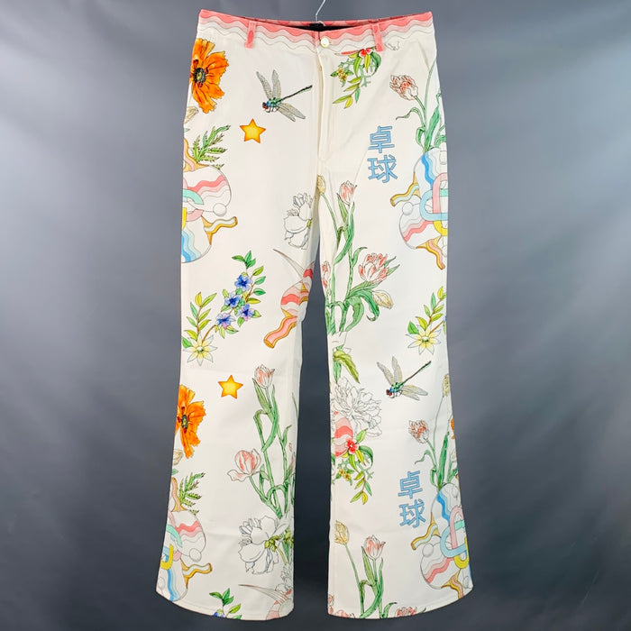 CASABLANCA Size 34 Ping Pong Fleurie White Multi Color Floral Cotton Flared Jean Cut Casual Pants