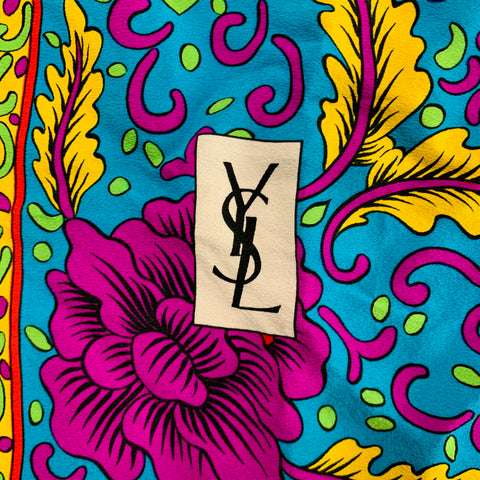 YVES SAINT LAURENT Multi Color Abstract Floral Print Silk Scarf