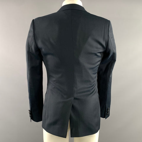 DOLCE & GABBANA Chest Size 46 Navy Geometric Wool Notch Lapel Sport Coat