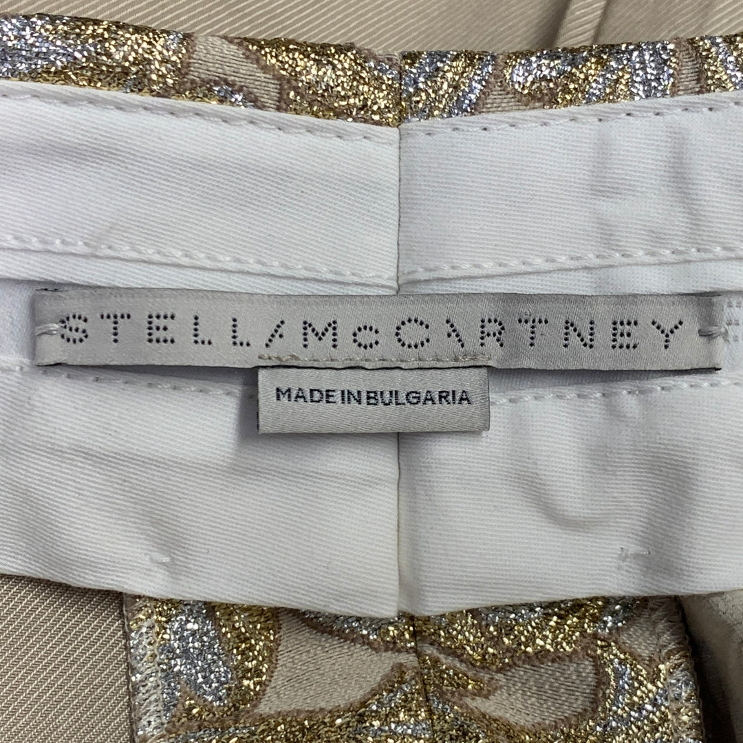STELLA McCARTNEY Size 2 Metallic Gold Silver Polyamide Blend Jacquard Peak Lapel Pantsuit