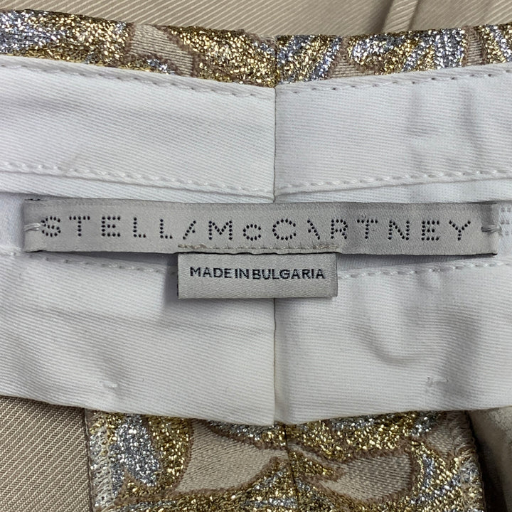 STELLA McCARTNEY Size 2 Metallic Gold Silver Polyamide Blend Jacquard Peak Lapel Pantsuit