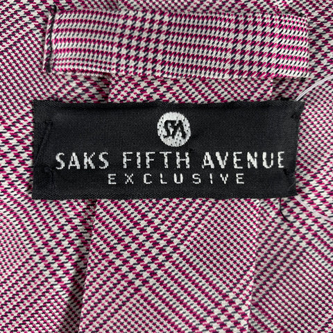 SAKS FIFTH AVENUE Pink White Glenplaid Silk Tie