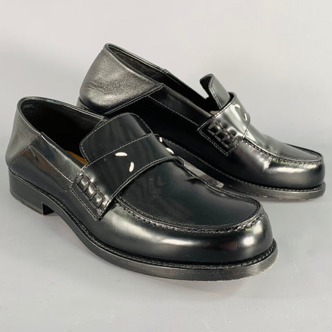 MAISON MARGIELA Size 8 Black Leather Contrast Stitch Loafer Flats