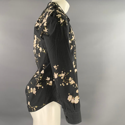 GIVENCHY Size S Black Rose Green Floral Cotton Long Sleeve Shirt