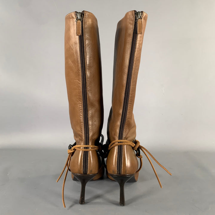 GUCCI Size 7.5 Brown Leather Pointed Toe Boots