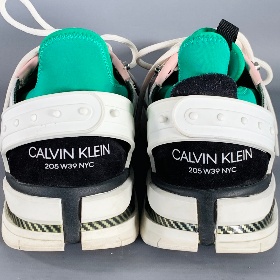 CALVIN KLEIN 205W39NYC 2018 Size 11 Green Grey Pink Color Block Leather Sneakers