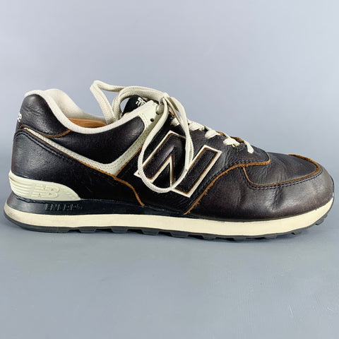 NEW BALANCE Size 11 Classic 574 Brown Off White Leather Sneakers