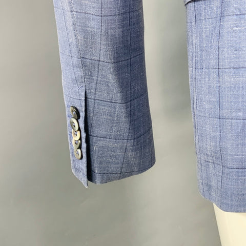 Veste sport ajustée en soie et lin à carreaux HUGO BOSS, taille 40, bleu et noir