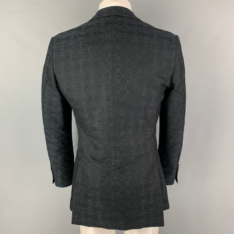 GUCCI by TOM FORD Size 36 Black Jacquard Cotton Silk Notch Lapel Sport Coat