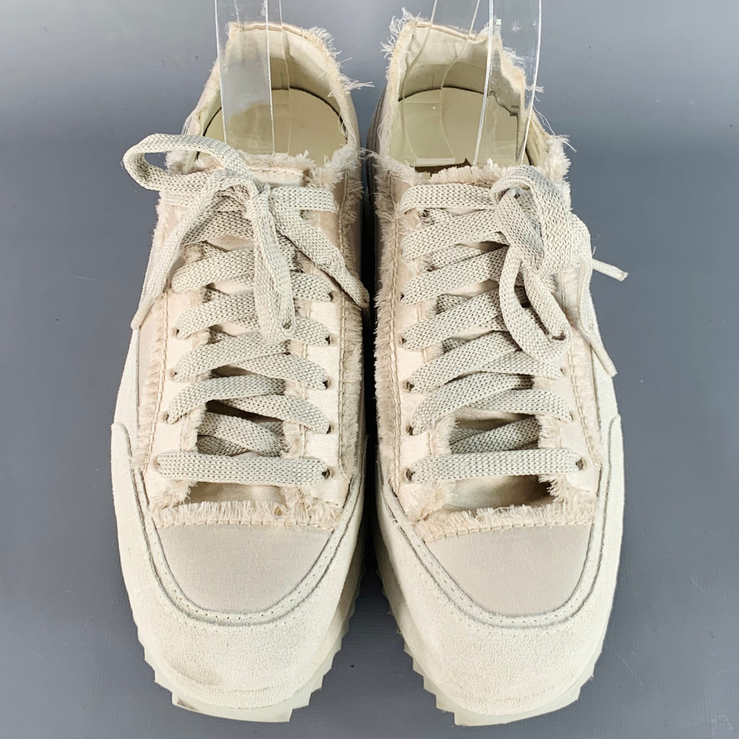 PEDRO GARCIA Size 6.5 Beige Grey Satin Suede Raw Edge Platform Sneakers
