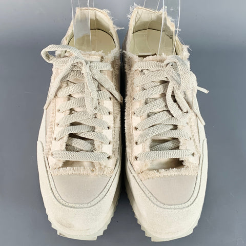PEDRO GARCIA Taille 6.5 Baskets à plateforme en satin et daim gris-beige à bords bruts