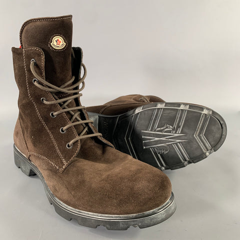 MONCLER Size 10 Brown Contrast Stitch Suede Winter Boots