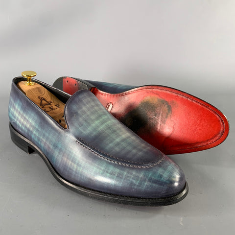 KLEIN EPSTEIN & PARKER Size 9.5 Turquoise Blue Abstract Leather Slip On Loafers