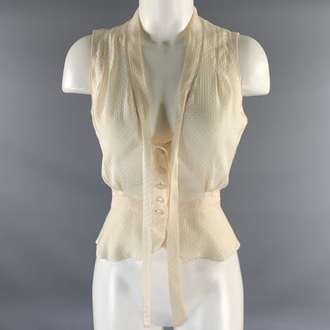 LOUIS VUITTON Size S Cream Silk Monogram Sleeveless Blouse
