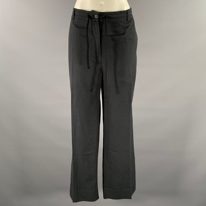 THE ROW Size 10 Navy Silk Linen Drawstring Pants