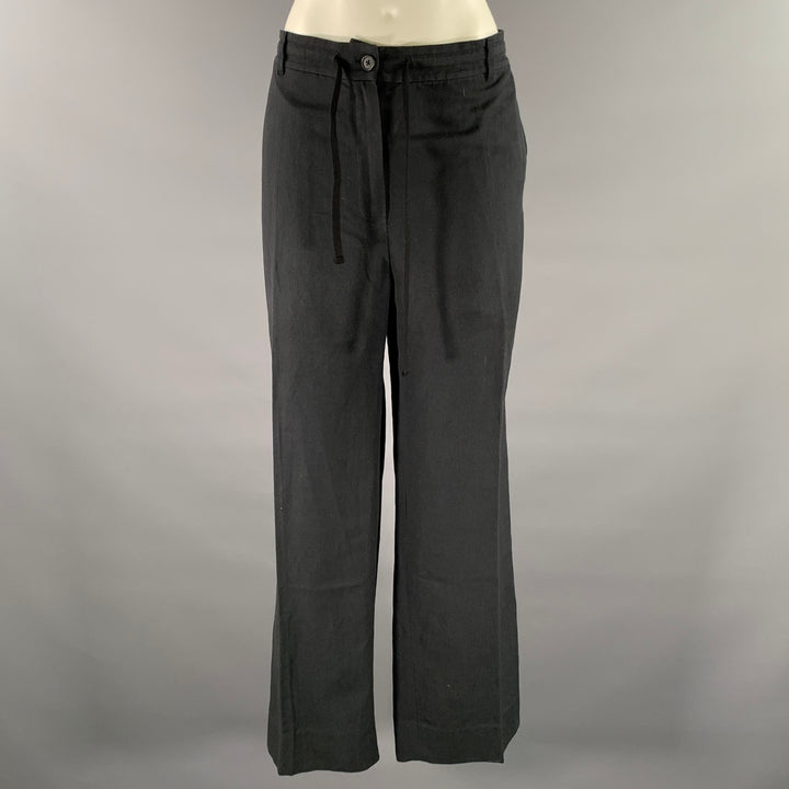 THE ROW Size 10 Navy Silk Linen Drawstring Pants
