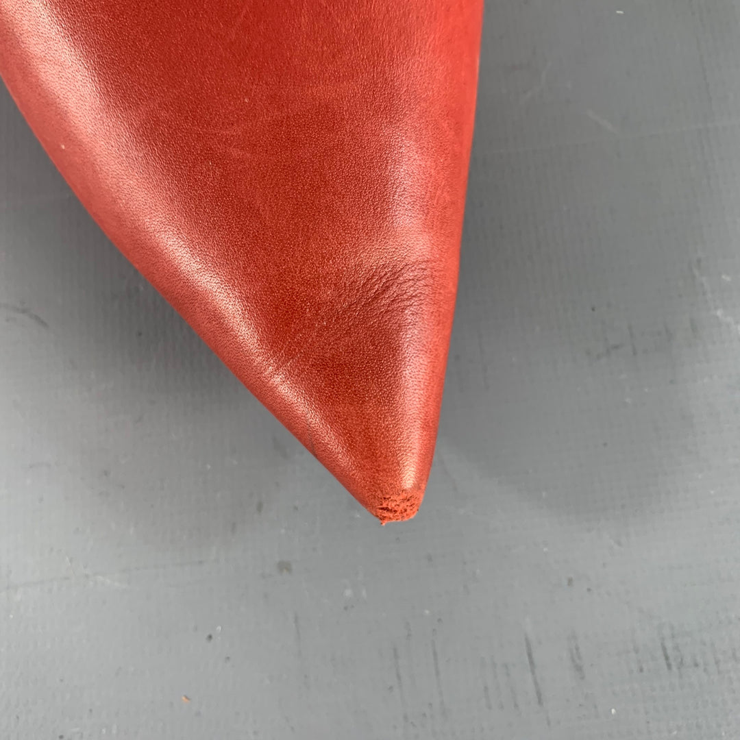 PRADA Size 8 Red Leather Kitten Heel Pointed Toe Pumps