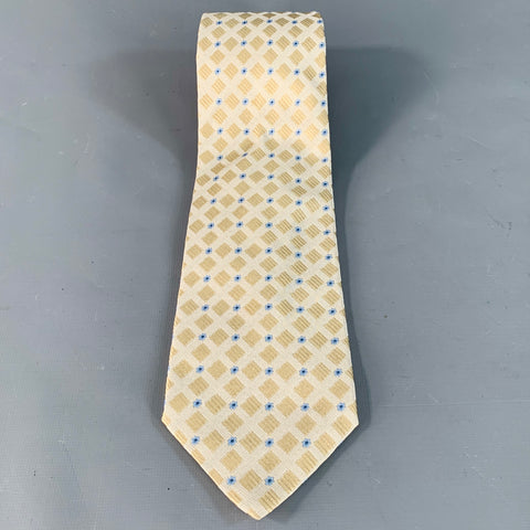 CORNELIANI Beige Light Blue Abstract Floral Silk Jacquard Tie