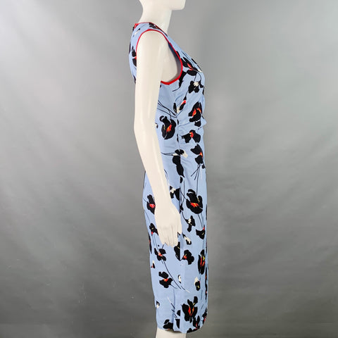 No. 21 Size XS Blue Black Red Floral Sleeveless Ruched Midi Dress