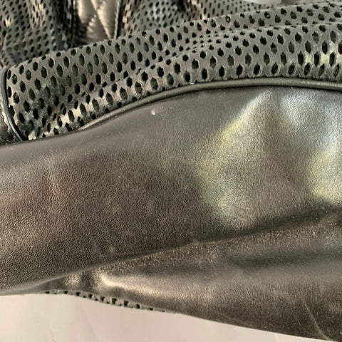 MIU MIU Black Perforated Leather Grommets Top Handles Handbag