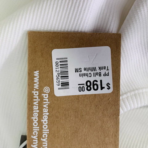 PRIVATE POLICY Size S Ball Chain White Cotton Blend Ribbed Tank Casual Top