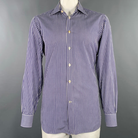KITON Size XXL Navy White Stripe Cotton Long Sleeve Shirt