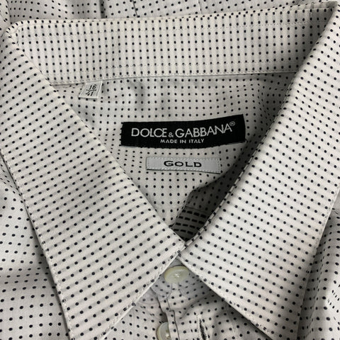 DOLCE & GABBANA Size M White Grey Dots Cotton Button Up Long Sleeve Shirt