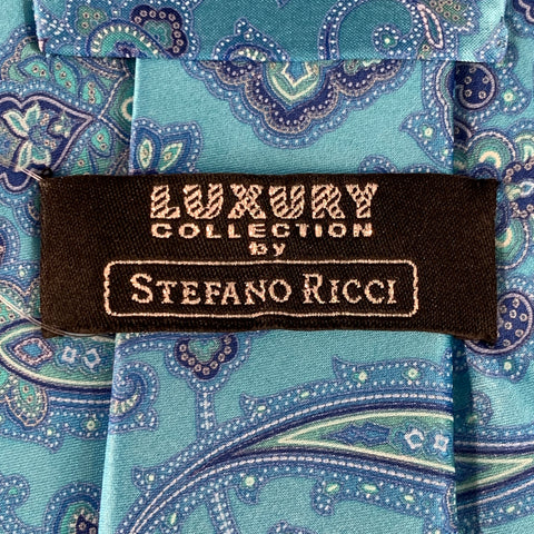 STEFANO RICCI Blue Aqua Paisley Silk Tie