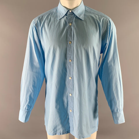 CHARVET Size M Blue Stripe Cotton Pointed Collar Long Sleeve Shirt