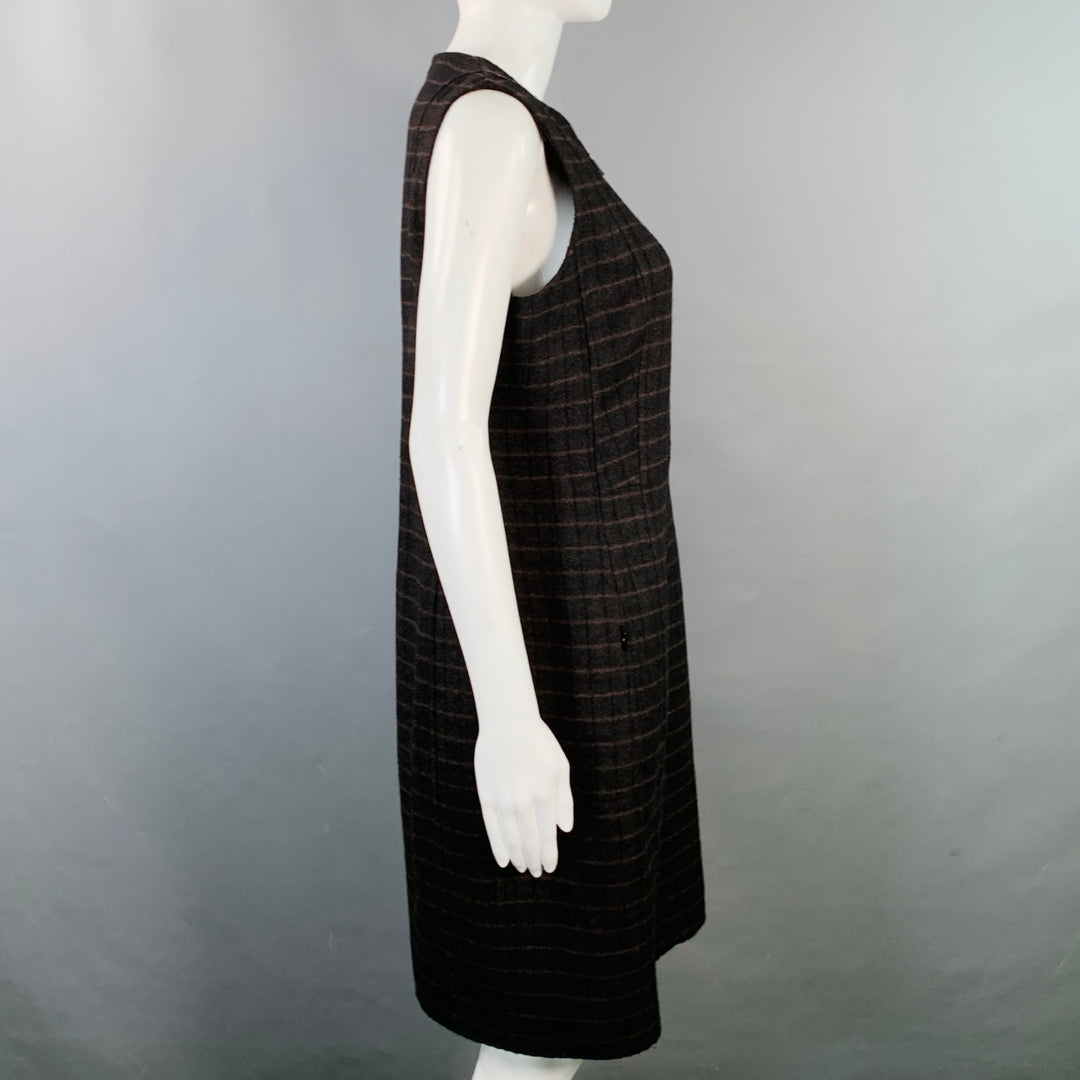 AKRIS Size 12 Brown Black Mulberry Silk Plaid Reversible Zip Up Dress