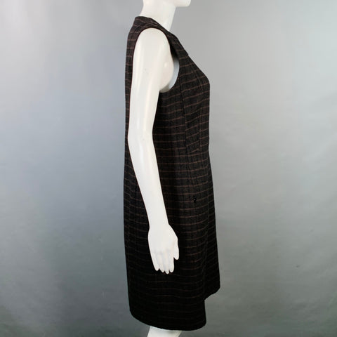 AKRIS Size 12 Brown Black Mulberry Silk Plaid Reversible Zip Up Dress