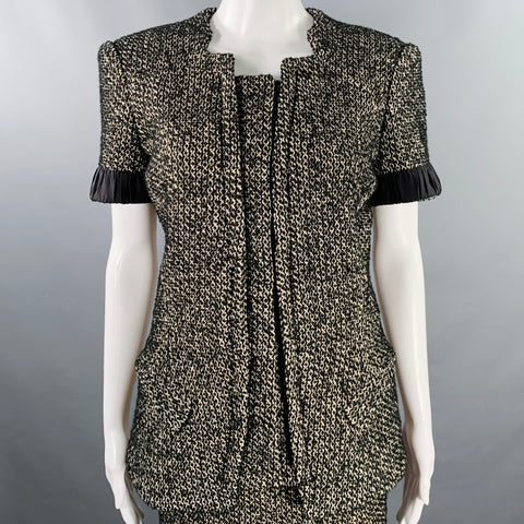 ZAC POSEN Size 6 Black White Cotton Blend Tweed Short Sleeve Skirt Suit