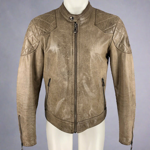 BELSTAFF Size 40 Grey Taupe Quilted Leather Motorcycle Jacket
