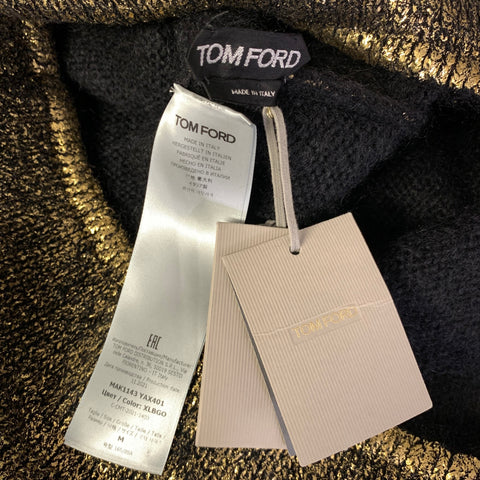 TOM FORD Size M Gold Black Mohair Blend Metallic V Neck Sweater Womens