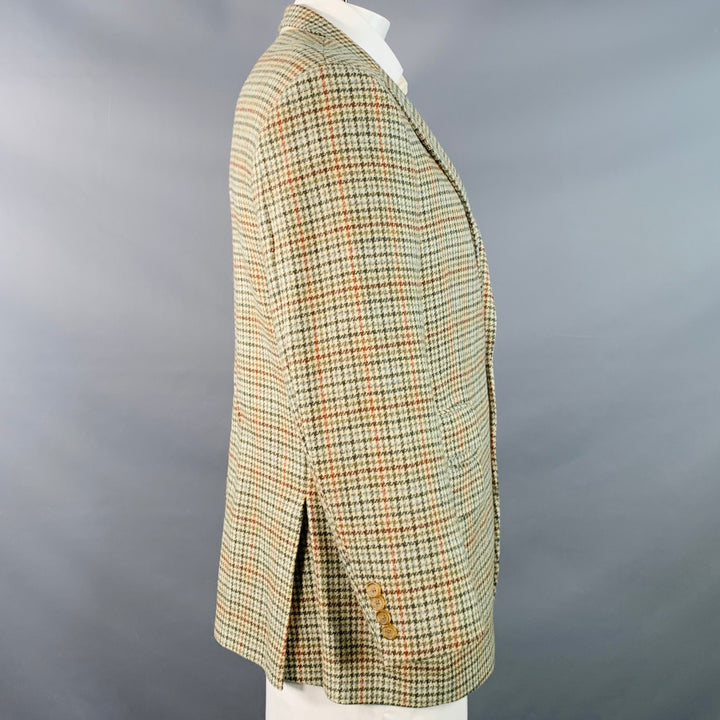 SOUTHWICK Size 42 Regular Beige Green Orange Glenplaid Wool Sport Coat