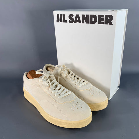 JIL SANDER Size 12 Natural Textured Suede Low Top Lace-Up Sneakers