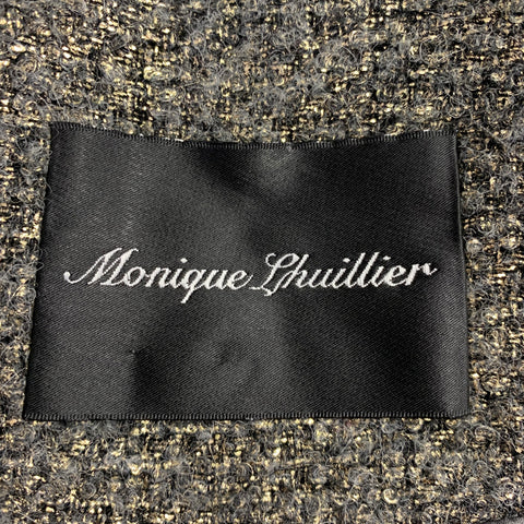 MONIQUE LHUILLIER Size 10 Grey Gold Acrylic Blend Tweed Zip Up Coat