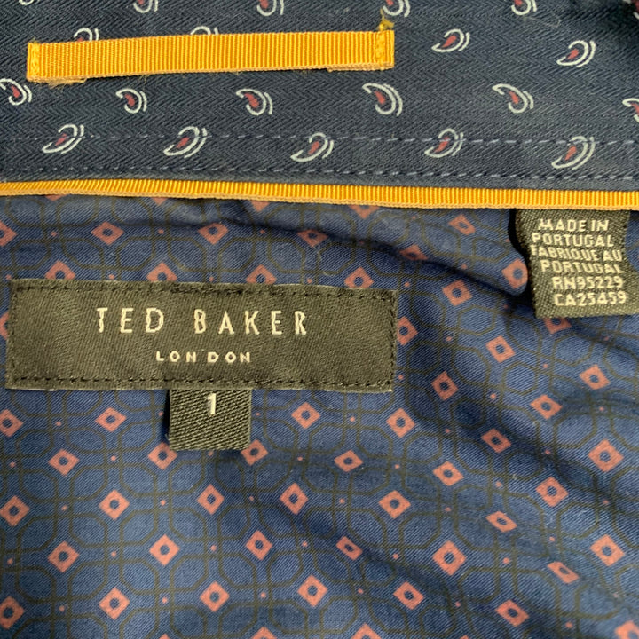 TED BAKER Size XS Wowee Navy Red Abstract Floral Cotton Long Sleeve Shirt